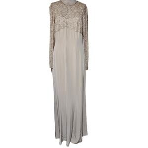 Cream Beaded Long Sleeve Maxi Dress Size 8